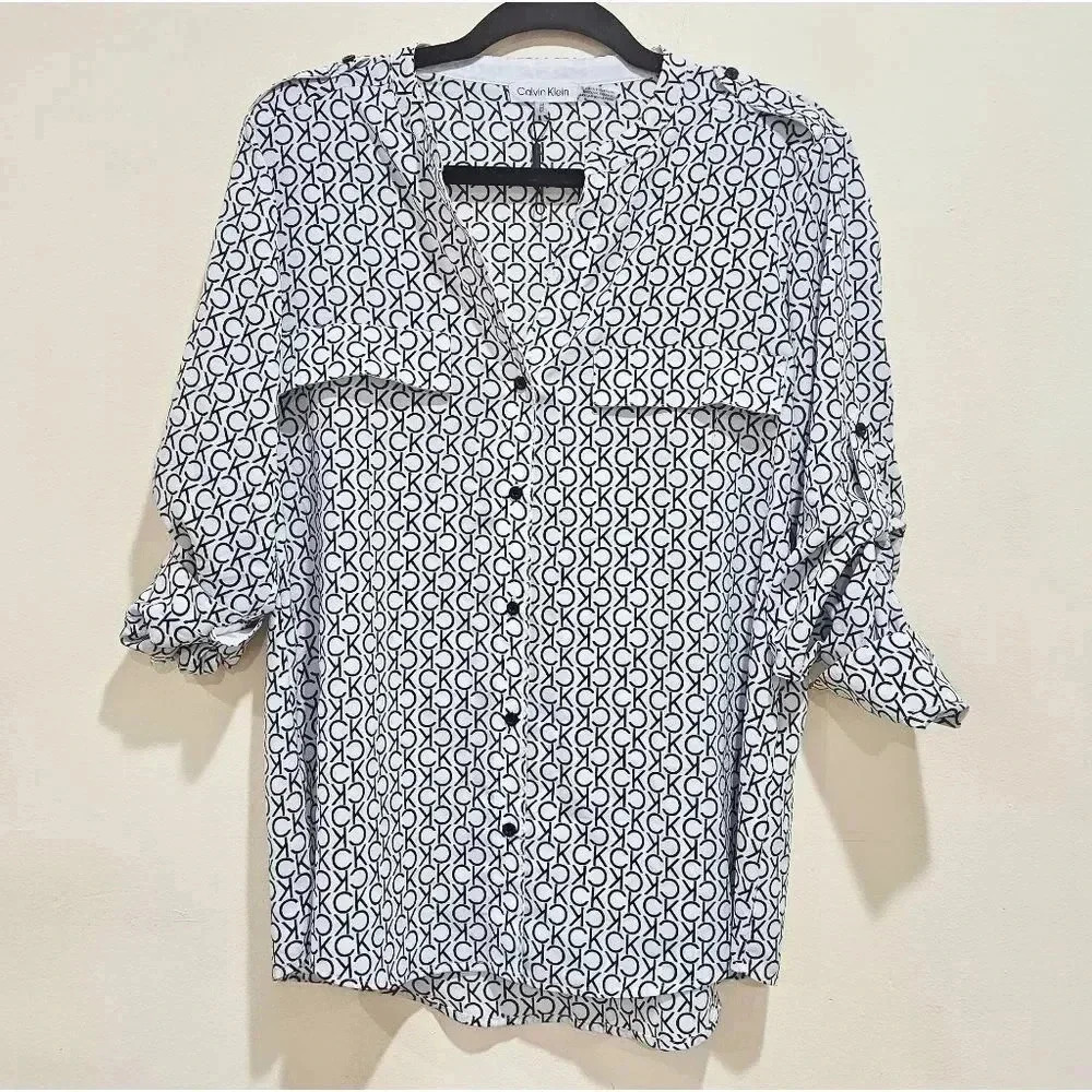 Calvin Klein Roll Tab Sleeve Blouse